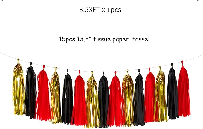 Black-Red Gold Party-Decorations Tassel Garland - 15pcs Graduation