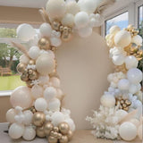 Sand White Gold Balloon Arch Kit, 140Pcs Beige Nude White Balloon
