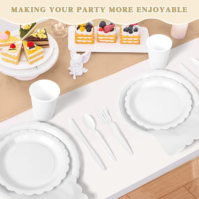 Vyntra 175 Pcs White Disposable Paper Plates and Napkins Set for 25,