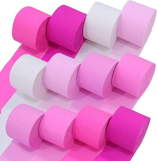 12 Pink Streamers, 984ft Pack of Pink Crepe Paper Rolls for