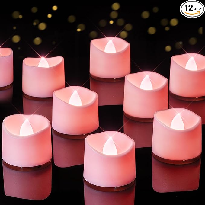 Homemory Pink Tea Lights Candles Battery Operated, 200+Hour Flameless