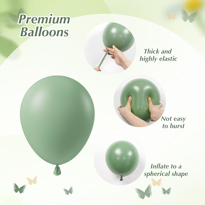 Sage green Balloons, 60pcs 12inch Sage green Sand White Metallic Gold