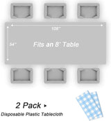 QIKSION Light Blue Gingham Tablecloth Disposable 2 Pack, 54 x 108
