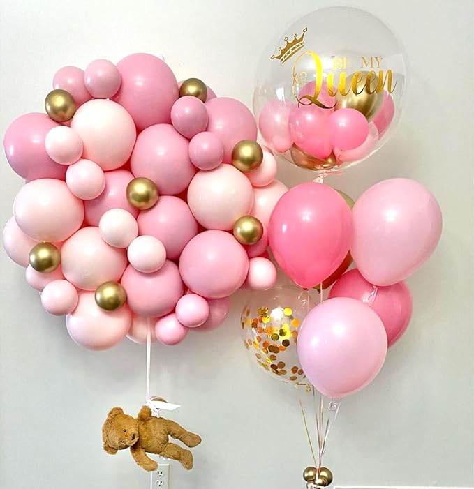 Pink and Gold Balloons Set, 50pcs 12 inch Pink White Gold Latex