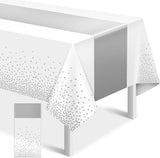 MASHAN 1Pcs White Silver Tablecloth Party Decorations,Plastic White