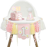 Pink Daisy Baby First Birthday Party Decorations Blue High Chair