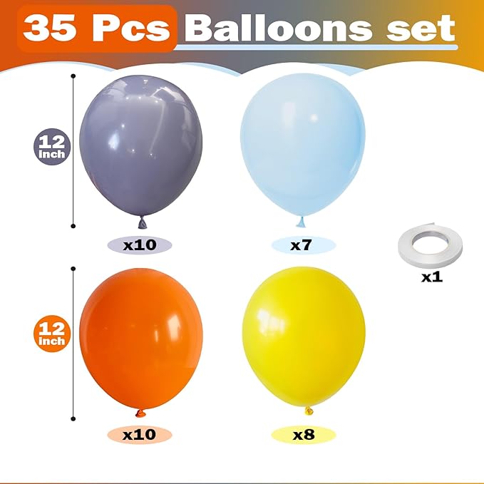 Construction Theme Balloons 12 inch Orange Yellow Dusty Blue Latex