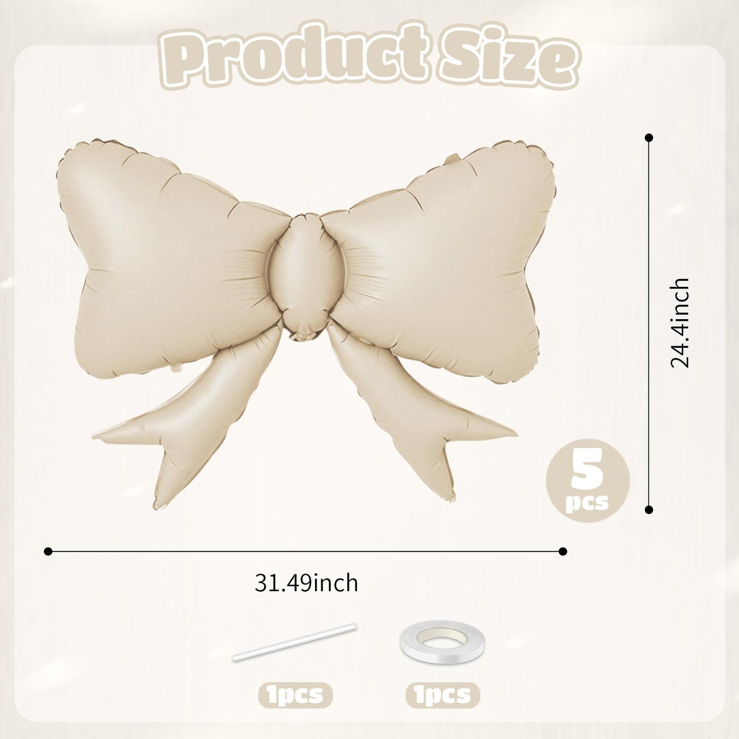 5pcs White Bow Balloon, Cream White Bows Balloons, Ivory Giant Bow