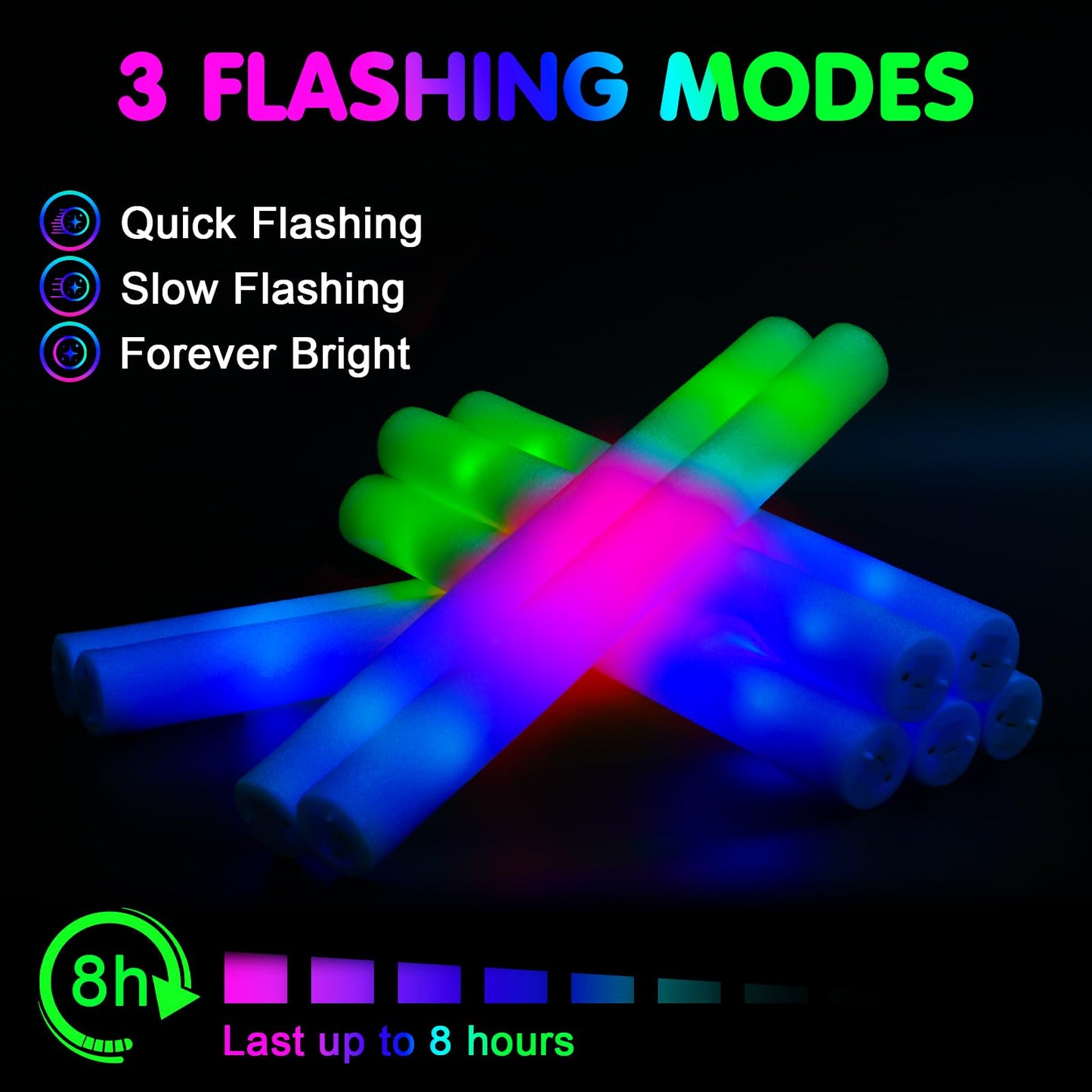 wellent 225 Foam Glow Sticks, Foam Light Up Sticks Party Supplies with