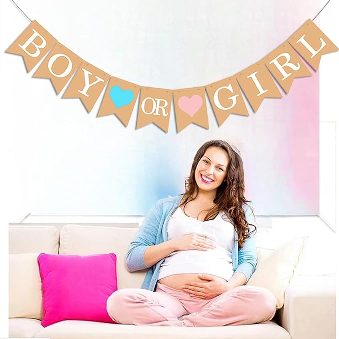 Boy or Girl Banner He or She Baby Gender Sign for Party Decorations