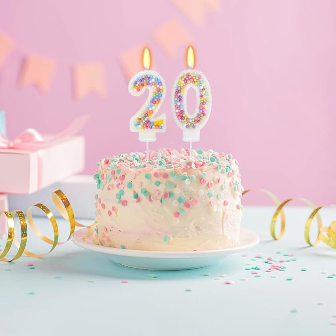 20th Birthday Candle for Cake, Colorful Macaron Numeral Candles for Bo