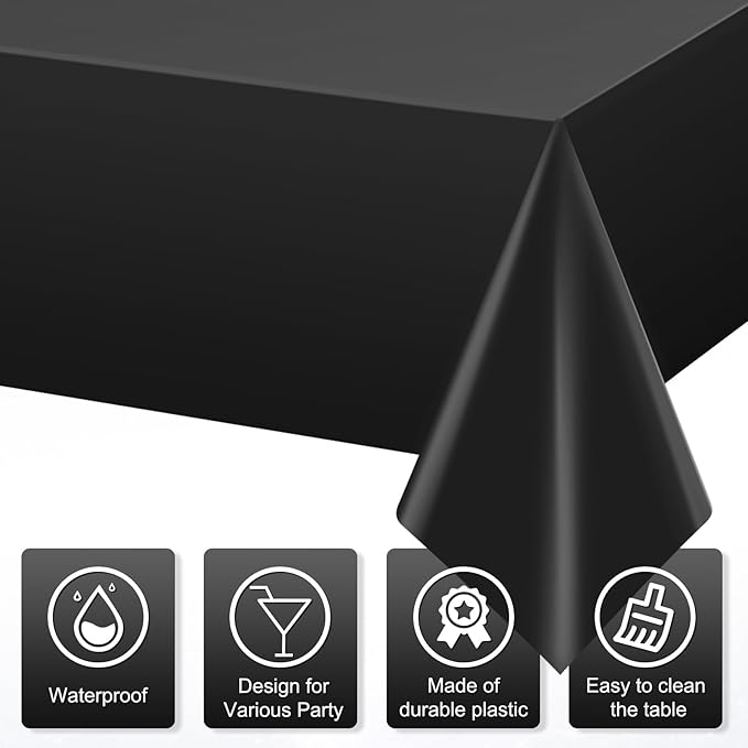 6Pcs Black Rectangle Tablecloth,Disposable Plastic Table