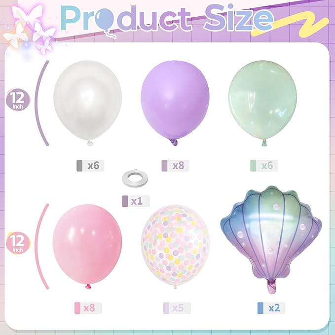 Mermaid Balloons Pastel Pale Pink Light Purple Lilac Teal Pearl
