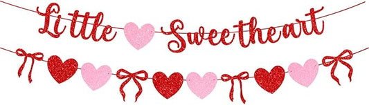 Valentine's Day Little Sweetheart Party Banner Glitter Red Pink