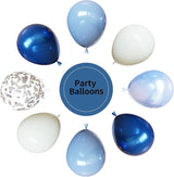 Blue and White Balloons, 67pcs 12 Inch Blue Balloon and White Silver