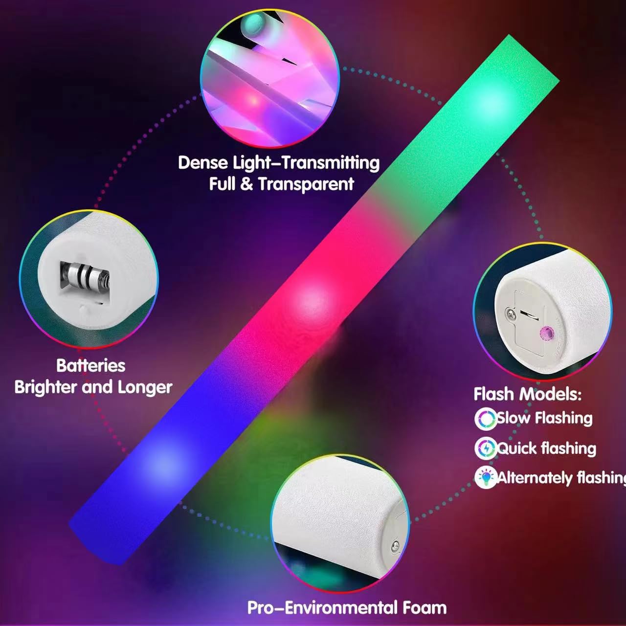 SHQDD 174PCS LED Foam Glow Sticks, Foam Light up Sticks Bulk Party