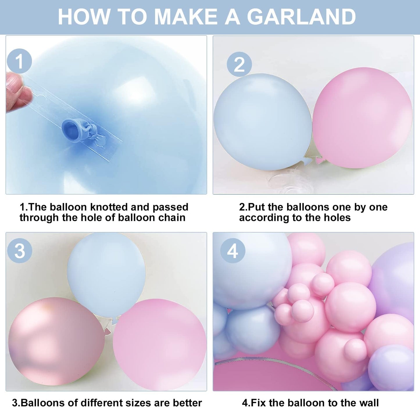 Pink Blue Balloon Arch Kit with Macaron Purple, Blue & Purple Party