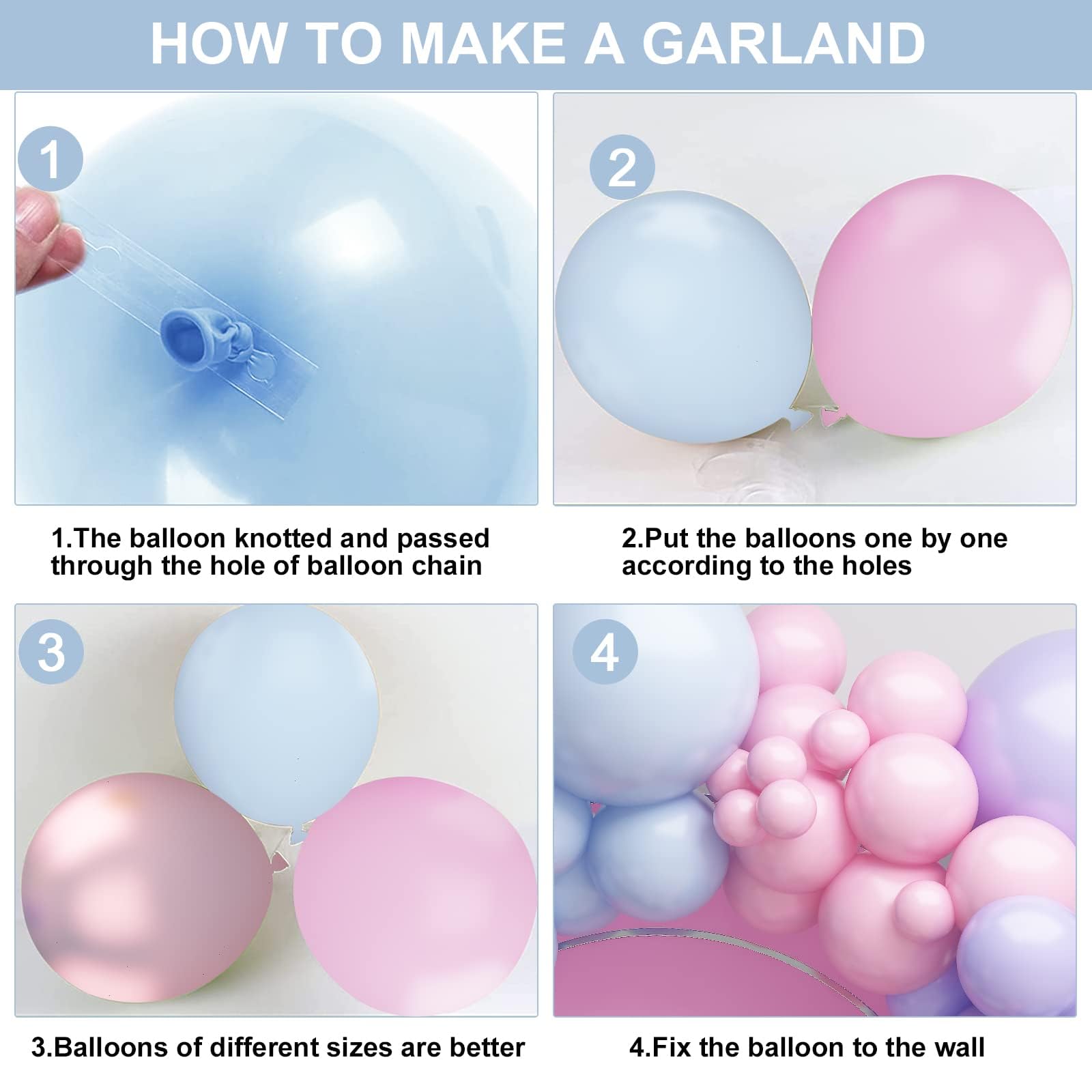 Pink Blue Balloon Arch Kit with Macaron Purple, Blue & Purple Party