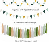 Sage Olive Green Gold Brown Boho Party Decorations 33pcs Paper