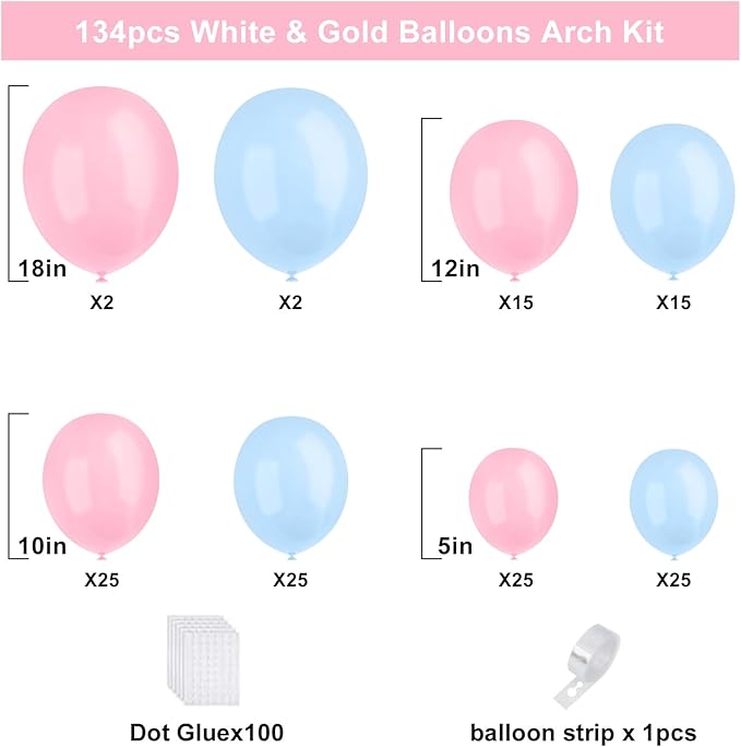 Pink and Blue Balloons Garland Arch Kit, 134pcs Gender Reveal Balloon
