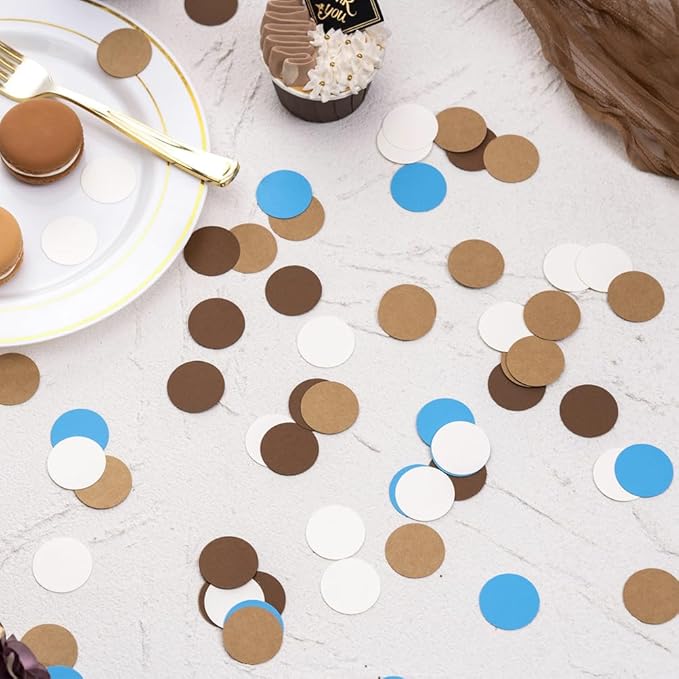 Brown Blue Kraft Tan and Ivory Cream Paper Confetti Table Decoration