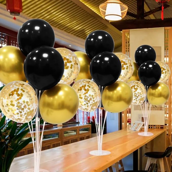 Black and Gold Balloon Stand Centerpiece Table Decorations Black and