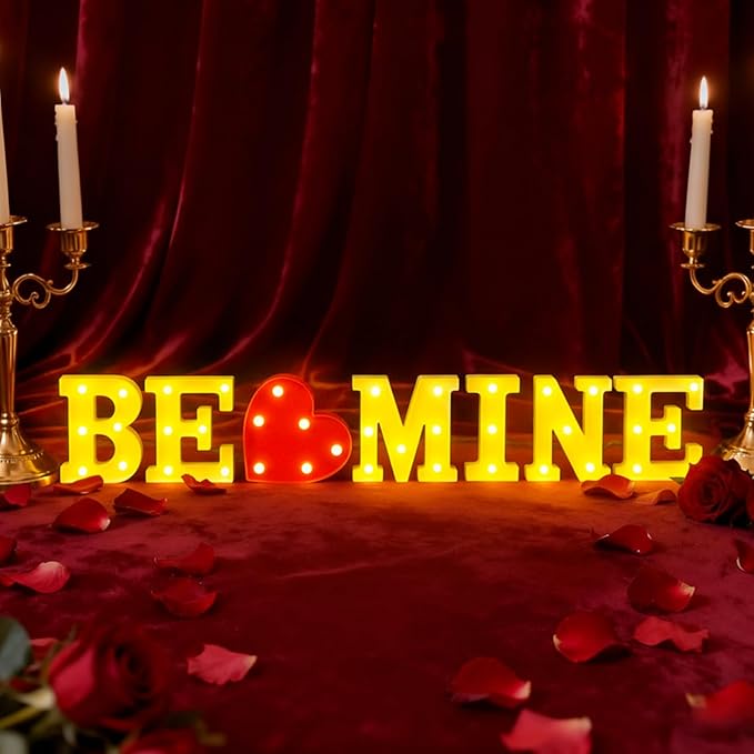 Honoson 7 Pcs Valentines Day Decoration, Be Mine Light up Sign