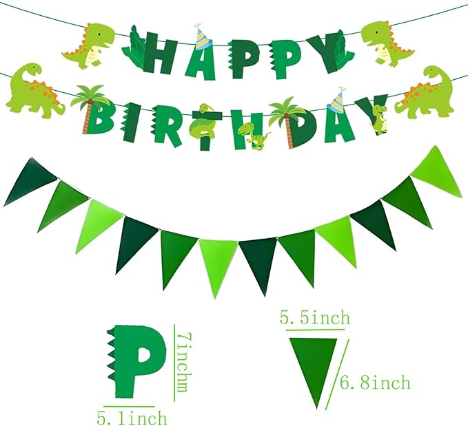 Birthday Banner Dinosaur Theme for Kids' Birthday Party Green 3