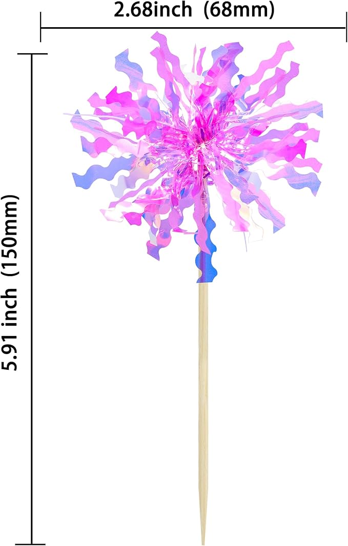 Gyufise 20Pcs Foil Firework Cupcake Toppers Happy Birthday Cake #4