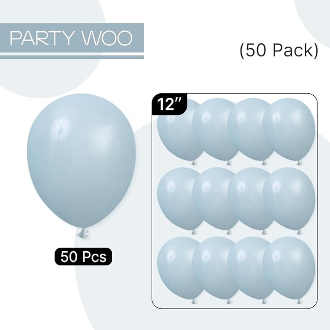 PartyWoo Dusty Blue Balloons 50pcs 12 Inch Light Blue Aqua Boho Latex