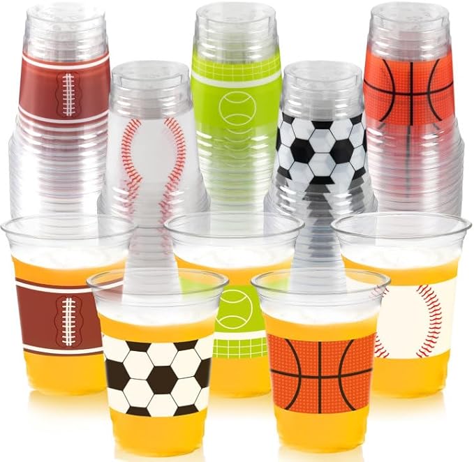 50Pcs Sports Party Decoration Cups 12Oz Sports Plastic Disposable