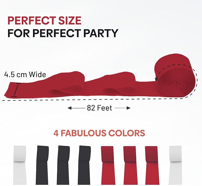 Captain Décor 8 Red Black and White Streamers, 656ft Pack of Crepe