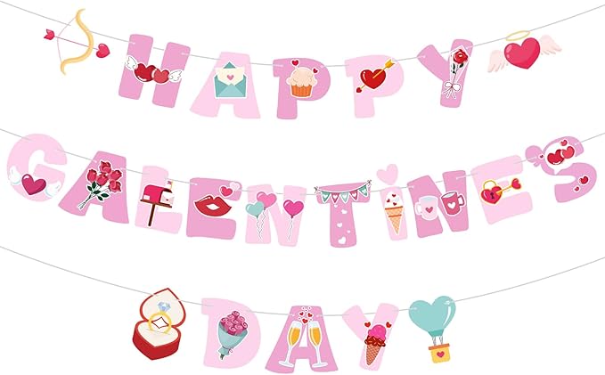 Happy Galentine's Day Banner Pink Galentine’s Day Garlands