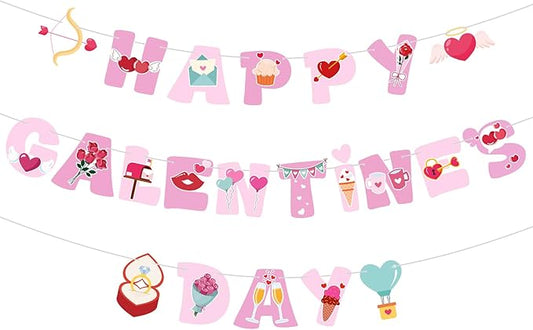 Happy Galentine's Day Banner Pink Galentine’s Day Garlands