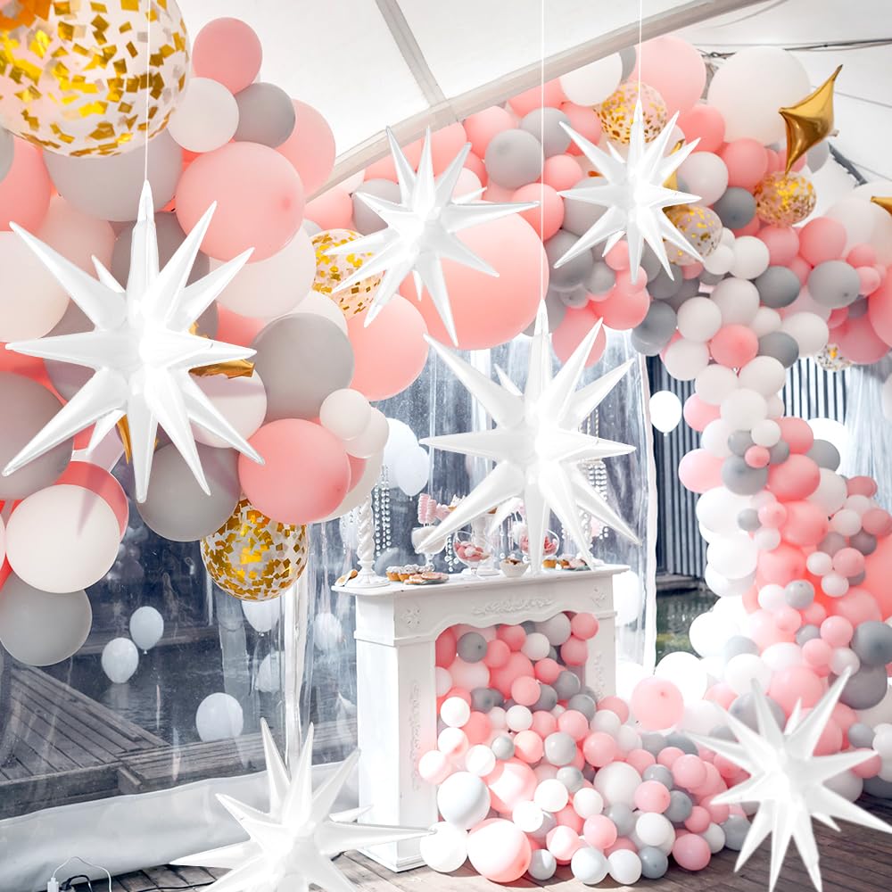 White Balloons White Star Balloons 8 Pcs Mylar Pearl Arch Disco Ball