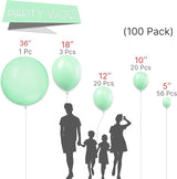 PartyWoo Mint Green Balloons 100 pcs Different Sizes Pack of 36 18 12