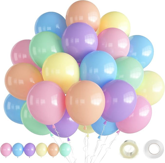 Pastel Balloons, 12 Inch 60 Pcs Pastel Rainbow Balloons Assorted