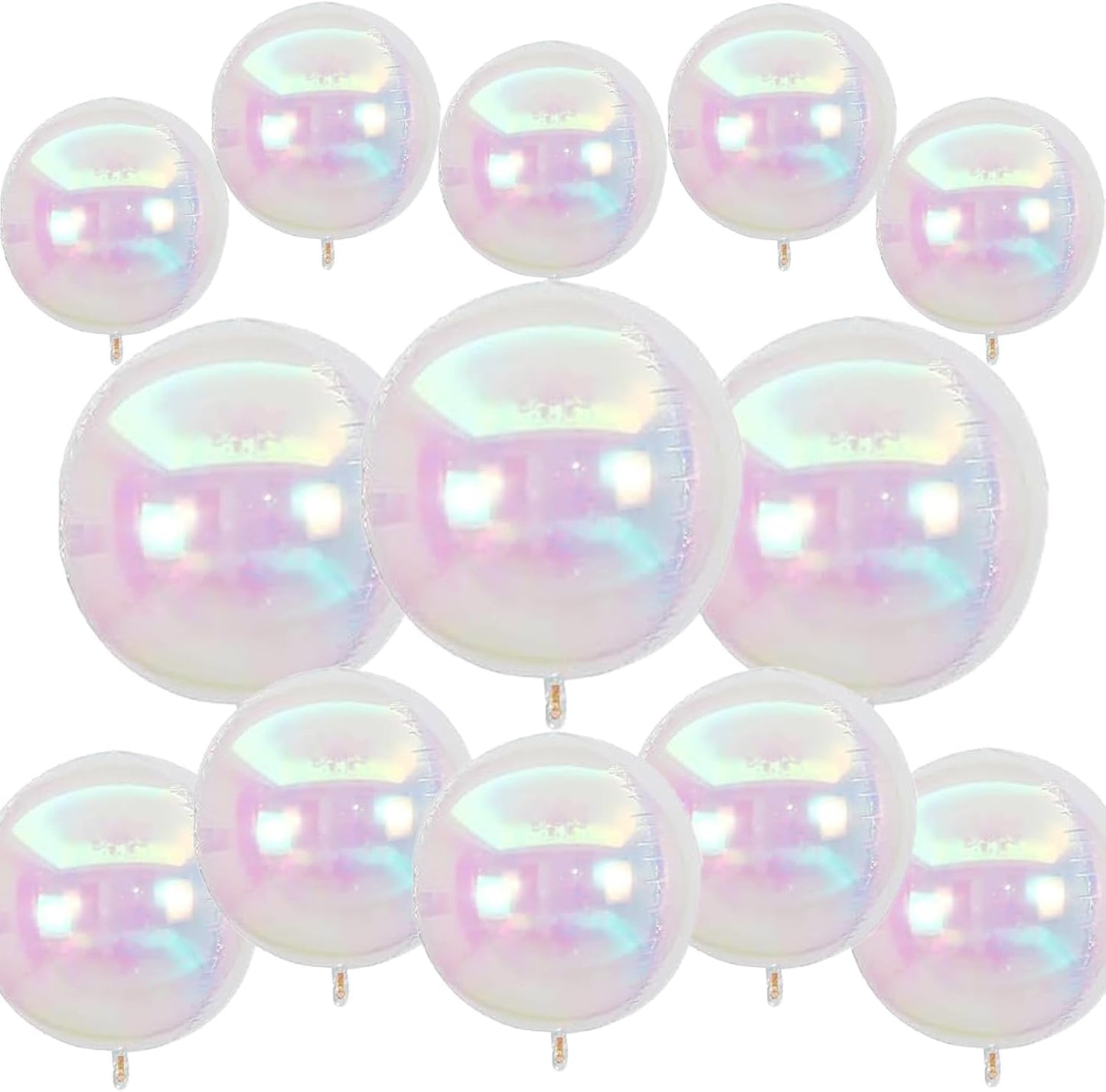 12 Pcs Iridescent 4D Round Foil Balloons, 22'' 15'' 10'' Holographic