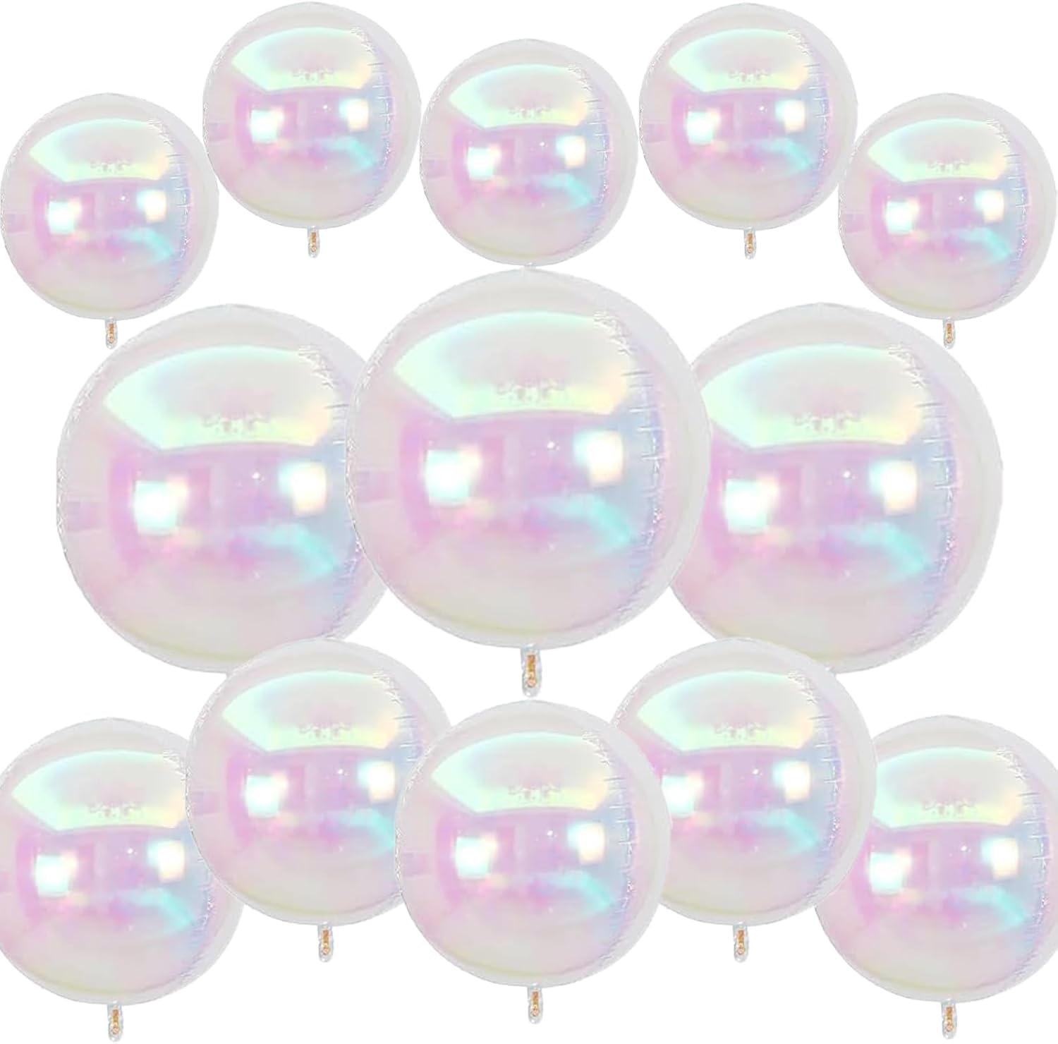 12 Pcs Iridescent 4D Round Foil Balloons, 22'' 15'' 10'' Holographic