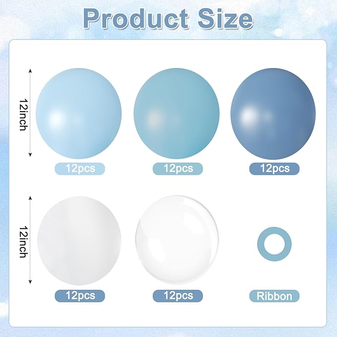 60Pcs Dusty Blue Balloons, 60Pcs 12 Inch Blue and White Balloons with
