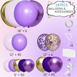 Purple Black and Gold Balloon Arch Kit 147PCS Latex Balloons
