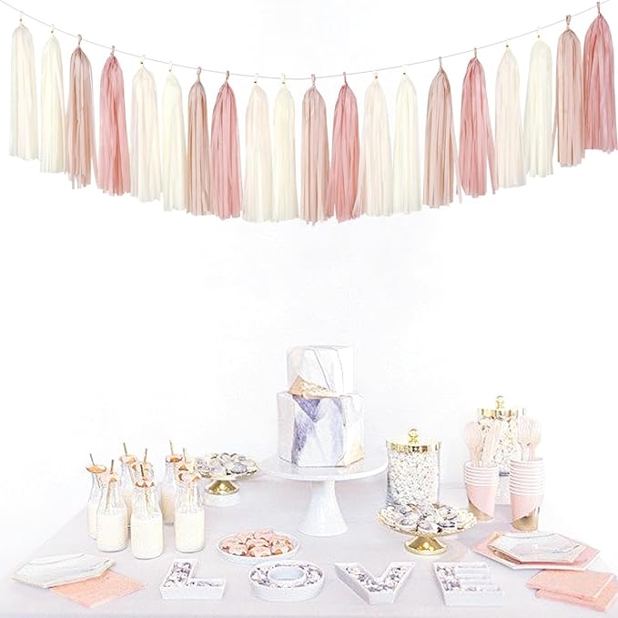 Champagne-Gold Beige Boho Party-Decorations Tassel-Garland - 20pc