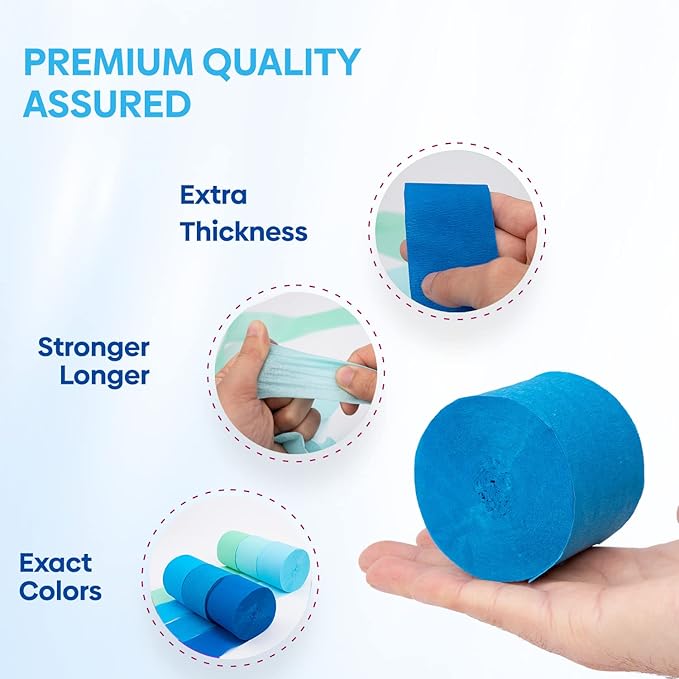 Captain Décor 6 Blue Streamers, 492ft Pack of Blue Crepe Paper Roll,