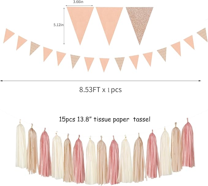 Pink Champagne Peach Rose Gold Boho Party Decorations 23pcs Women