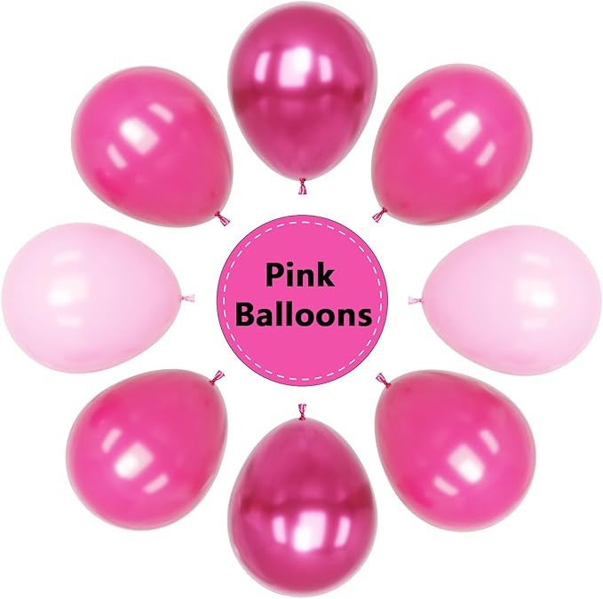 YMSZ Pink Balloons, 67pcs 12 Inch Hot Pink Balloons Metallic Chrome