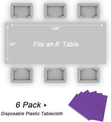 QIKSION Purple Plastic Table Cloth Disposable 6 Pack, 54 x 108 Inch