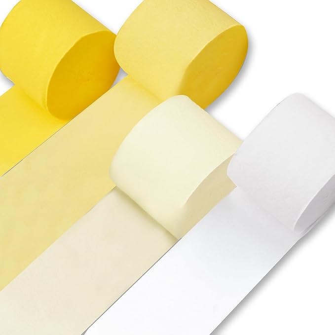 PartyWoo Yellow Crepe Paper Streamers 4pcs 328ft Pack of Pastel