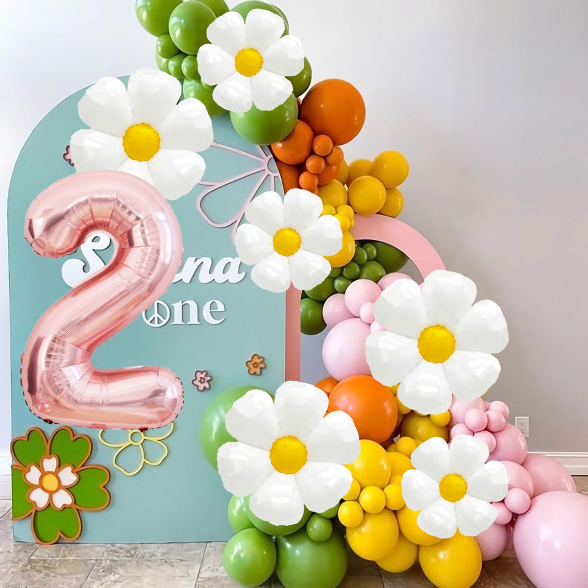 Daisy Balloons Two Groovy Birthday Decorations, 40 Inch Rose Gold
