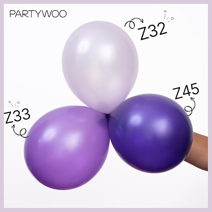 PartyWoo Pearl Lavender Balloons 140pcs Different Sizes Pack of 18 12