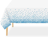 QIKSION 6 Pack White and Blue Dot Plastic Tablecloth, Waterproof